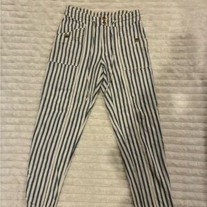American Eagle Blue and White Striped Straight Leg Linen Pants